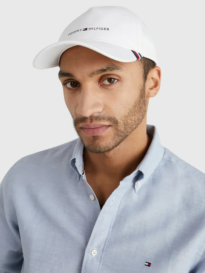 Tommy Hilfiger Downtown Metal Logo Cap White Mens Hats and Scarves Casaul