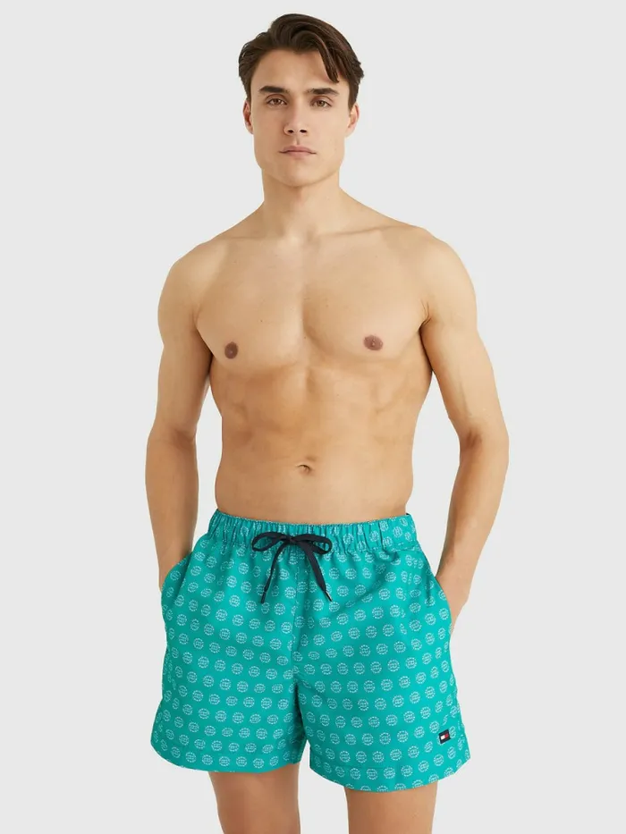 Tommy Hilfiger Drawstring Mid Length Swim Shorts Hil Ring Logo Print Mens Swimwear On Sale