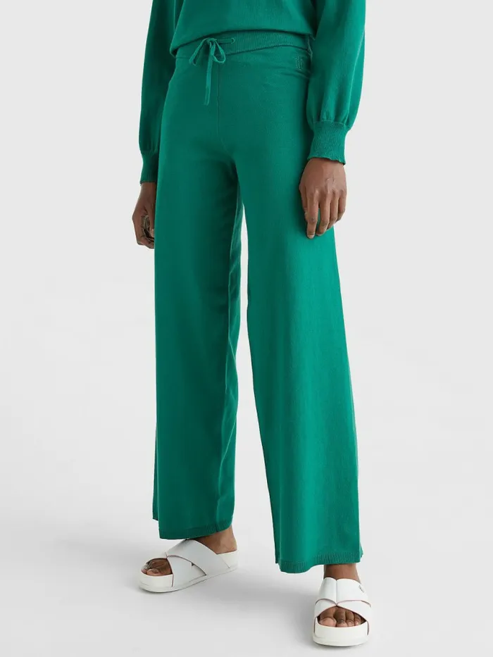 Tommy Hilfiger Drawstring Waist Wide Leg Trousers Tropical Emerald Womens Trousers Tommy Hilfiger Drawstring Waist Wide Leg Trousers Tropical Emerald Womens Trousers