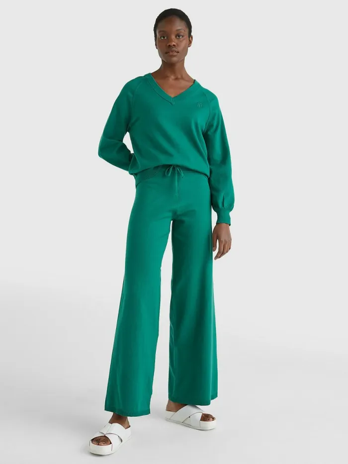 Tommy Hilfiger Drawstring Waist Wide Leg Trousers Tropical Emerald Womens Trousers