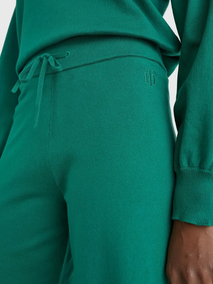 Tommy Hilfiger Drawstring Waist Wide Leg Trousers Tropical Emerald Womens Trousers