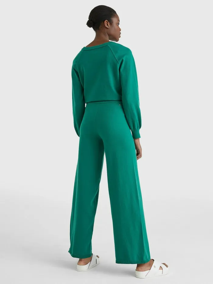 Tommy Hilfiger Drawstring Waist Wide Leg Trousers Tropical Emerald Womens Trousers