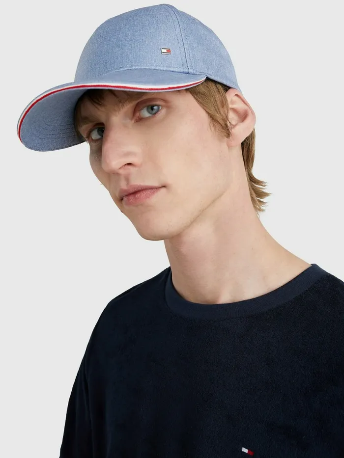 Tommy Hilfiger Elevated Chambray Cap Blue Chambray Mens Hats and Scarves Near Me