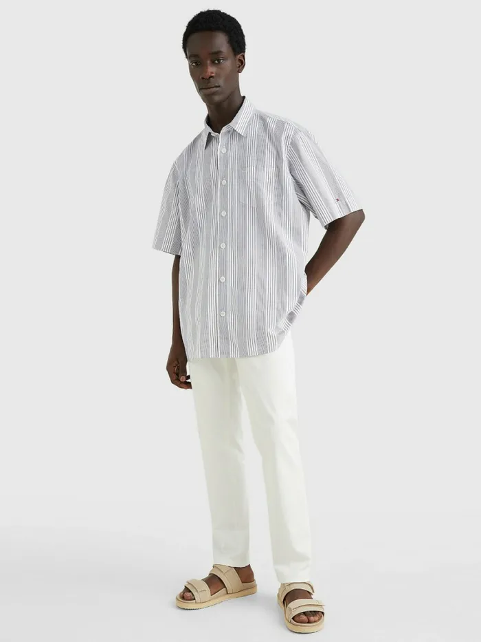 Tommy Hilfiger Elevated Chambray Short Sleeve Regular Shirt Blue Allover Mens Shirts On Sale