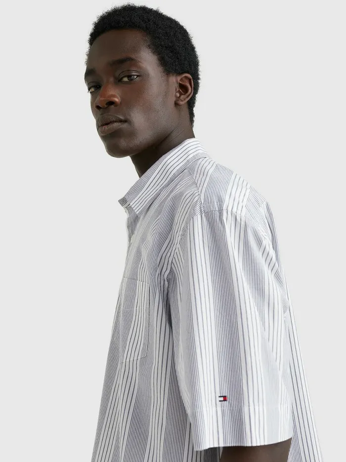 Tommy Hilfiger Elevated Chambray Short Sleeve Regular Shirt Blue Allover Mens Shirts On Sale