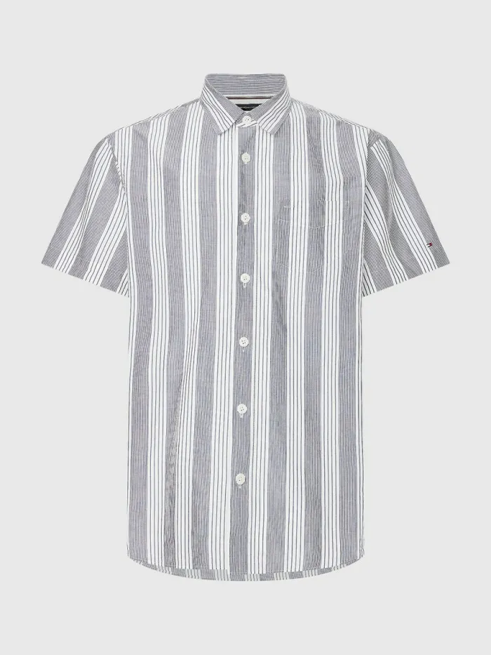 Tommy Hilfiger Elevated Chambray Short Sleeve Regular Shirt Blue Allover Mens Shirts On Sale