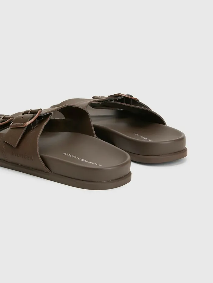 Tommy Hilfiger Elevated Double Buckle Leather Sandals Cocoa Mens Casual Shoes Popular