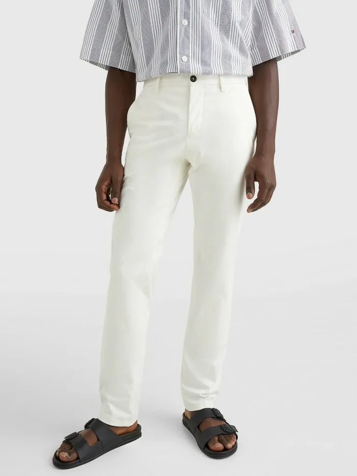 Tommy Hilfiger Elevated Relaxed Fit Satin Trousers Ivory Mens Trousers