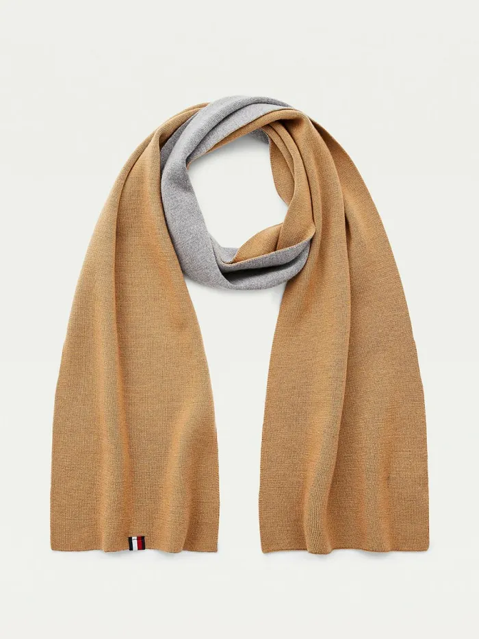 Tommy Hilfiger Elevated Scarf CamelMid Grey Heather Mens Hats and Scarves Near Me
