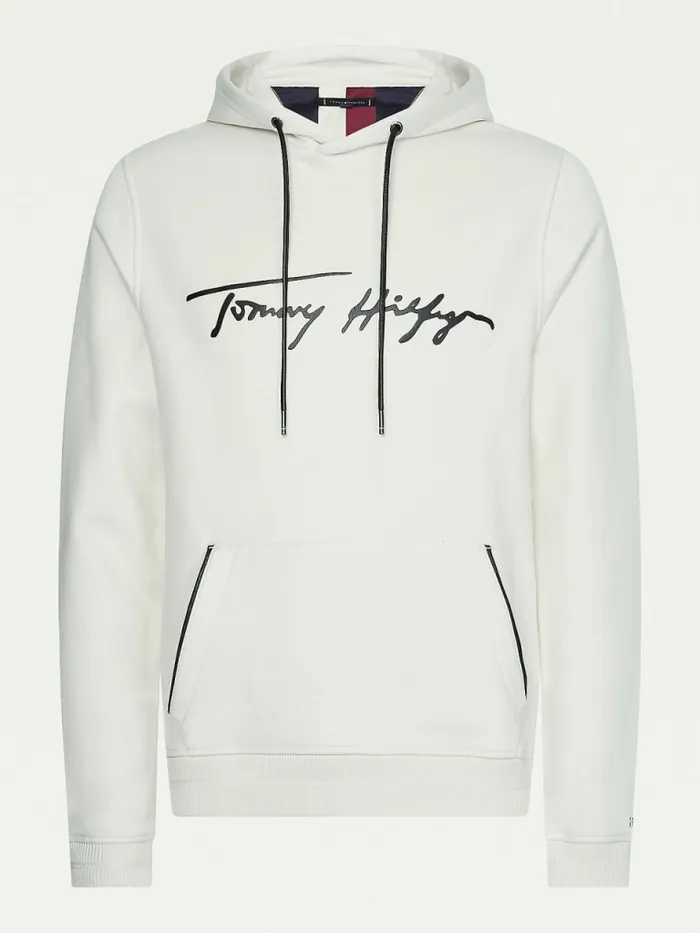 Tommy Hilfiger Elevated Th Signature Hoody Ivory Mens Sweatshirts and Hoodies Sale