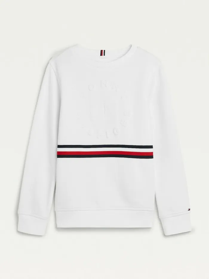 Tommy Hilfiger Embossed Banded Sweatshirt White Boys Sweatshirts and Hoodies Cheap On Sale