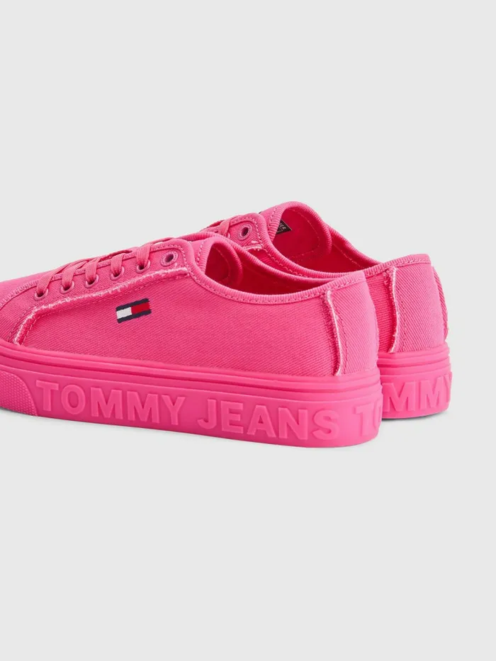Tommy Hilfiger Embossed Logo Flatform Trainers Pink Alert Womens Boots For Sale