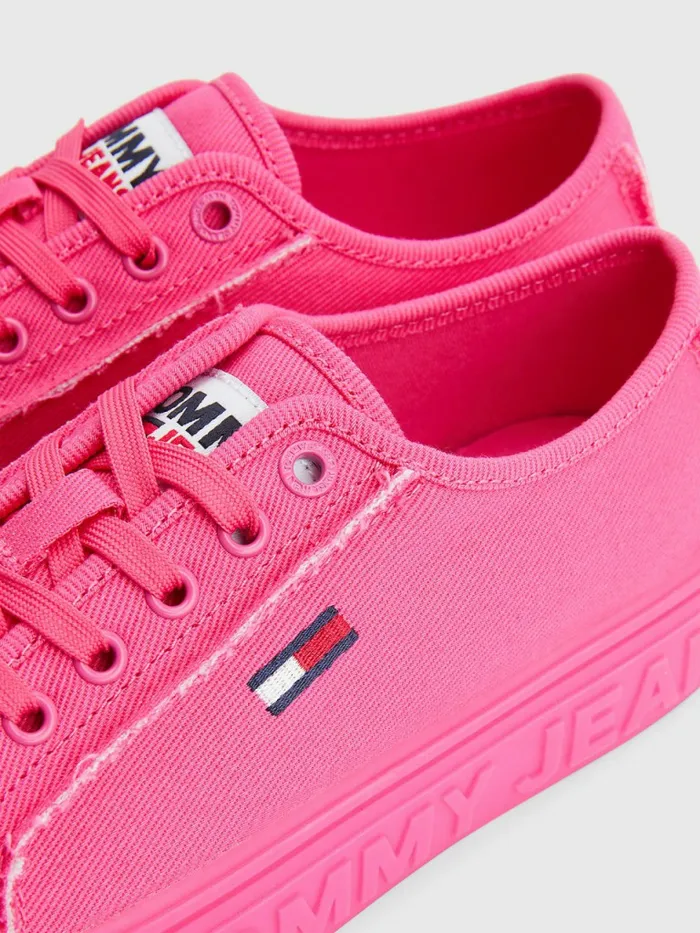 Tommy Hilfiger Embossed Logo Flatform Trainers Pink Alert Womens Boots For Sale