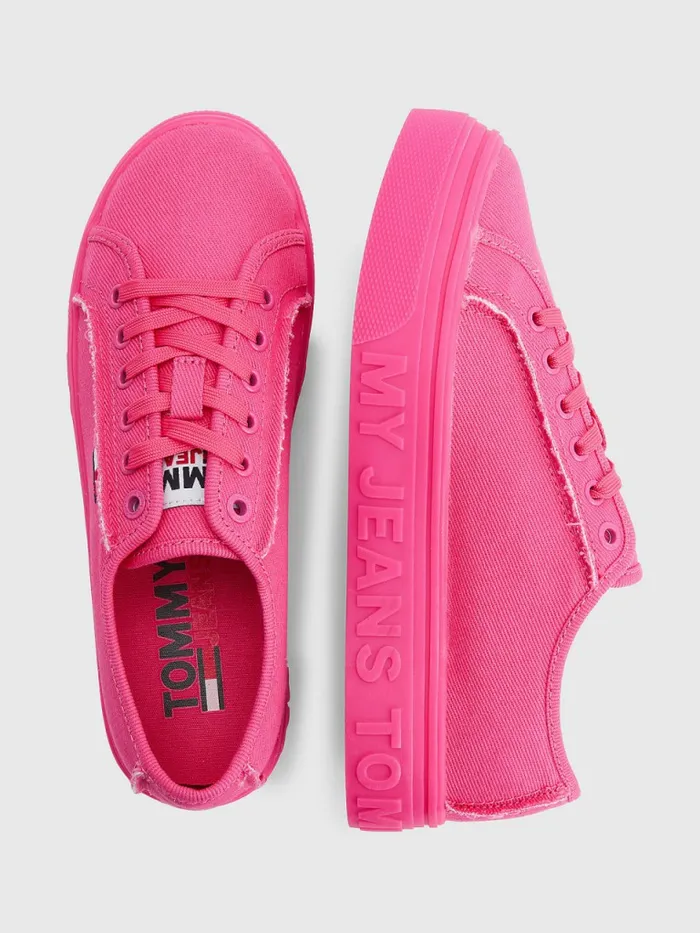 Tommy Hilfiger Embossed Logo Flatform Trainers Pink Alert Womens Boots For Sale