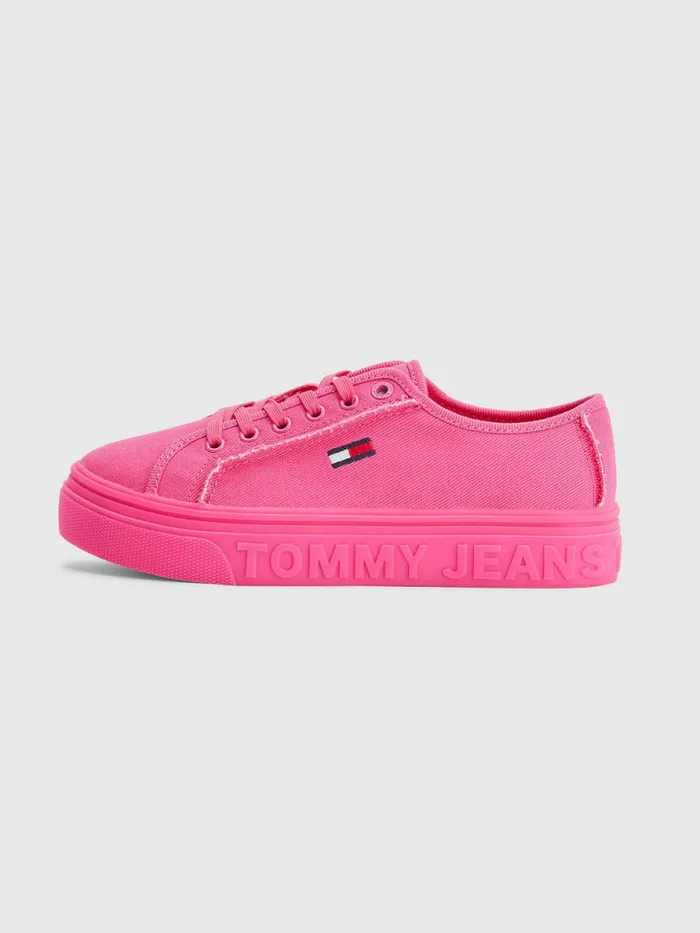 Tommy Hilfiger Embossed Logo Flatform Trainers Pink Alert Womens Boots For Sale