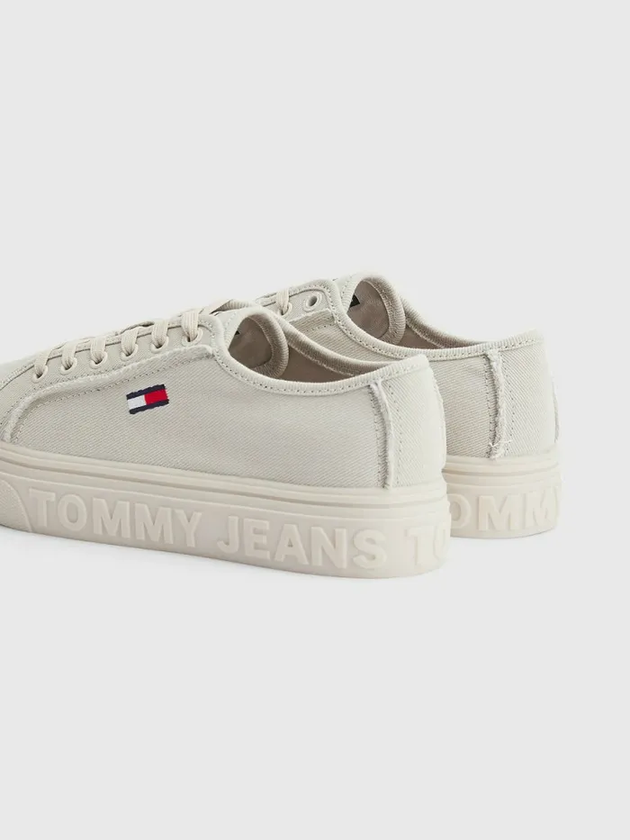 Tommy Hilfiger Embossed Logo Flatform Trainers Stony Beige Womens Sandals On Sale