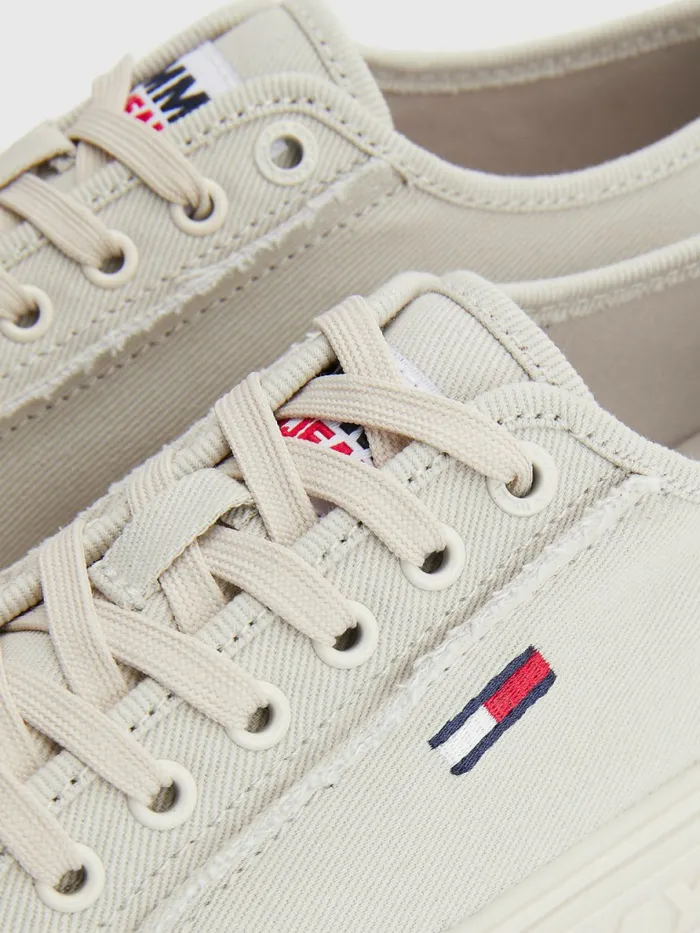 Tommy Hilfiger Embossed Logo Flatform Trainers Stony Beige Womens Sandals On Sale