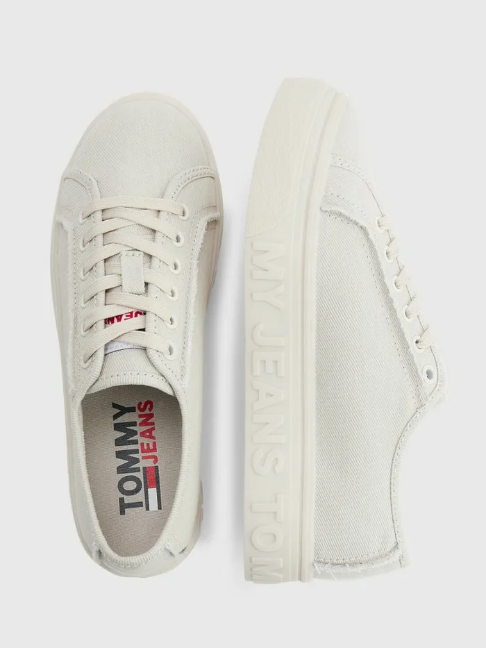 Tommy Hilfiger Embossed Logo Flatform Trainers Stony Beige Womens Sandals On Sale