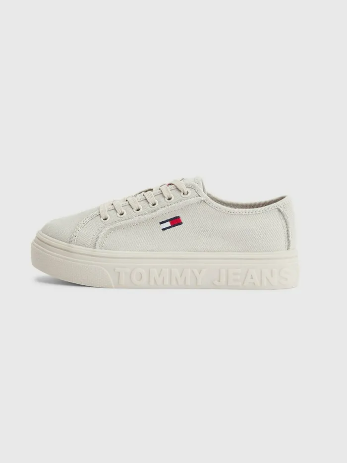 Tommy Hilfiger Embossed Logo Flatform Trainers Stony Beige Womens Sandals On Sale