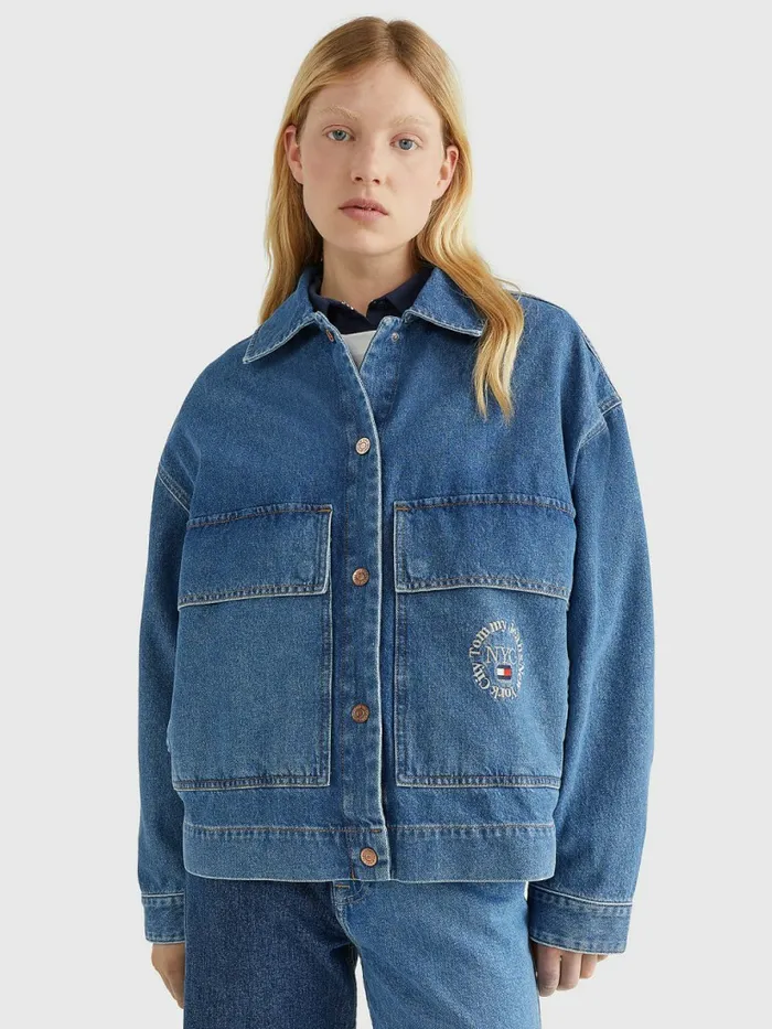 Tommy Hilfiger Embroidered Recycled Denim Jacket Denim Medium Womens Coats and Jackets Sale Tommy Hilfiger Embroidered Recycled Denim Jacket Denim Medium Womens Coats and Jackets Sale