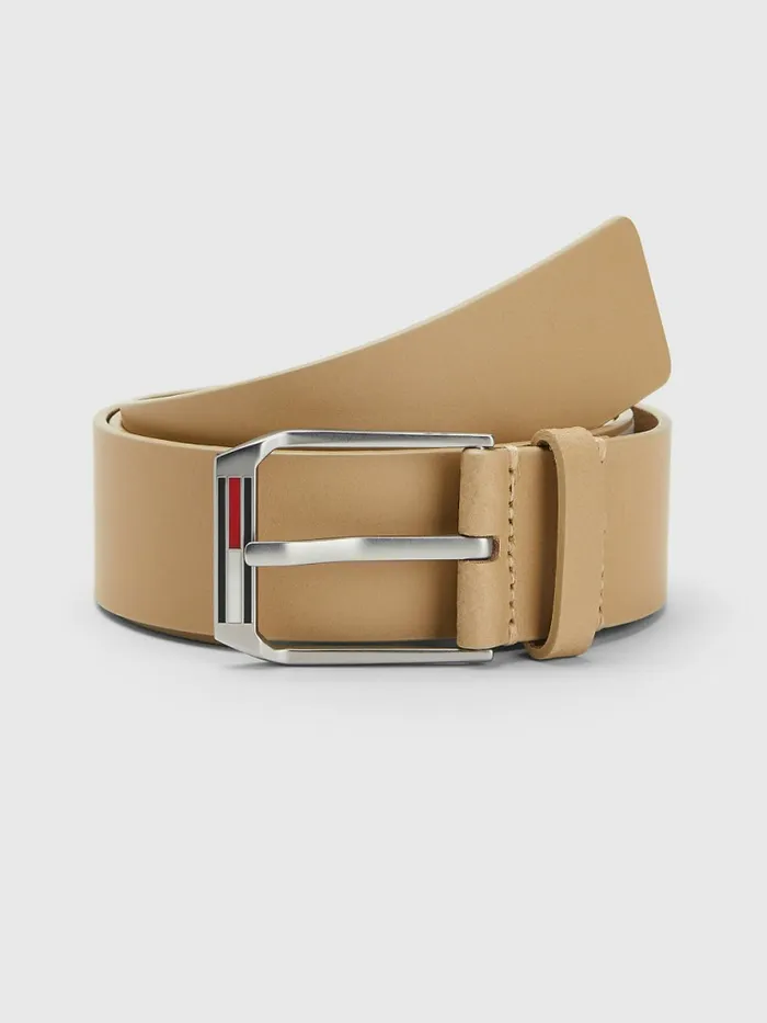 Tommy Hilfiger Enamel Flag Leather Belt Classic Khaki Mens Belts For Sale
