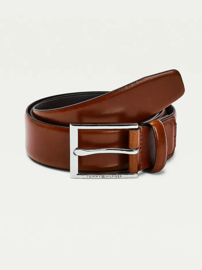 Tommy Hilfiger Engraved Logo Leather Belt Cognac Mens Belts For Sale
