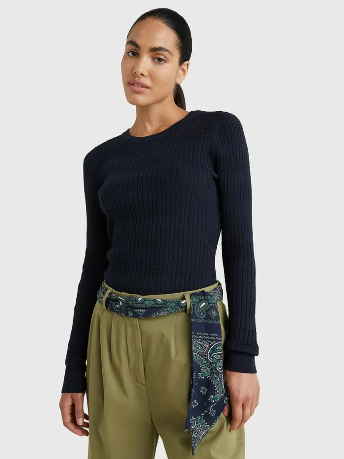 Tommy Hilfiger Essential Cable Knit Jumper Desert Sky Womens Knitwear Gift 4 You Tommy Hilfiger Essential Cable Knit Jumper Desert Sky Womens Knitwear Gift 4 You
