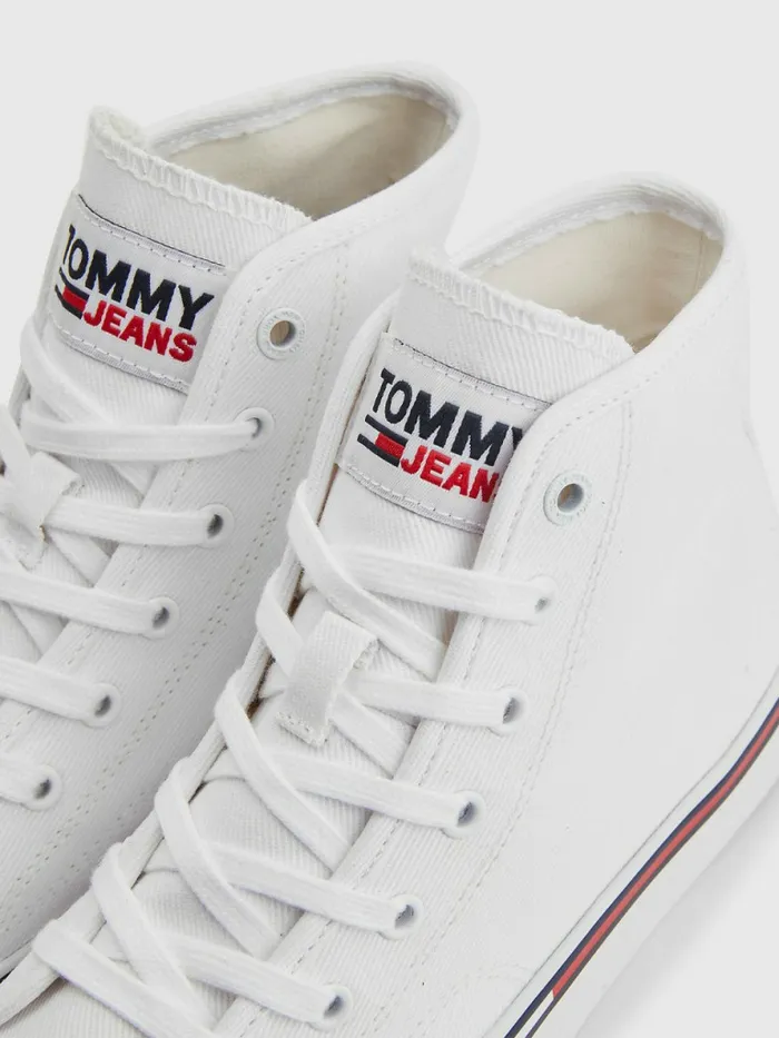 Tommy Hilfiger Essential HighTop Canvas Trainers White Womens Trainers Cheap On Sale