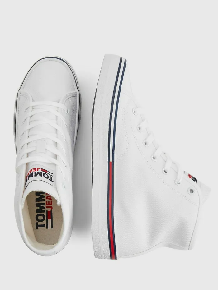 Tommy Hilfiger Essential HighTop Canvas Trainers White Womens Trainers Cheap On Sale