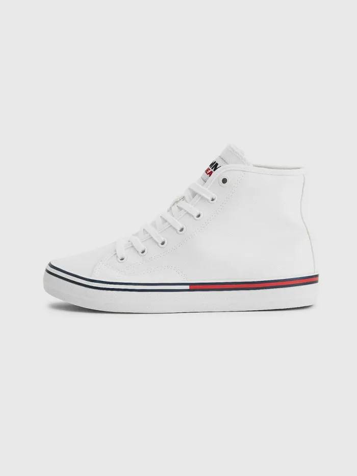 Tommy Hilfiger Essential HighTop Canvas Trainers White Womens Trainers Cheap On Sale