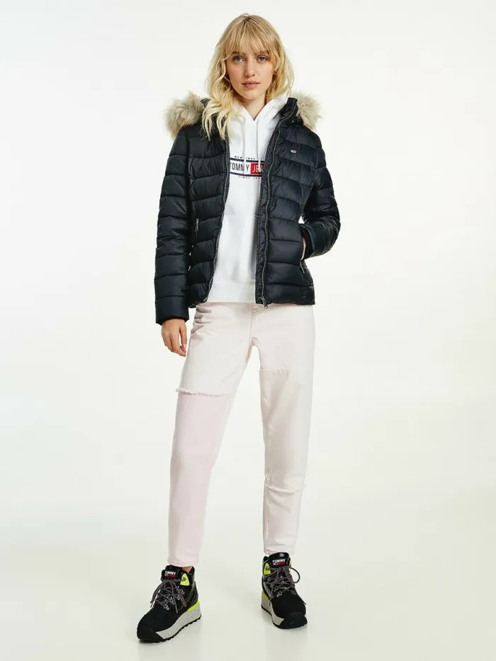 Tommy Hilfiger Essential Hooded Padded Jacket Black Womens Coats and Jackets Cheap On Sale Tommy Hilfiger Essential Hooded Padded Jacket Black Womens Coats and Jackets Cheap On Sale