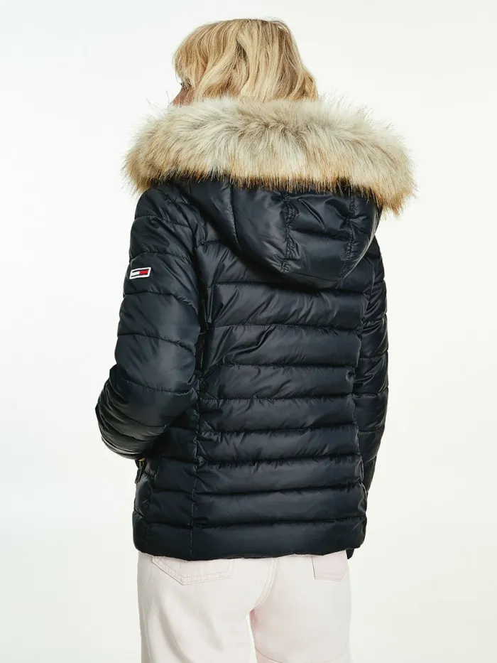 Tommy Hilfiger Essential Hooded Padded Jacket Black Womens Coats and Jackets Cheap On Sale