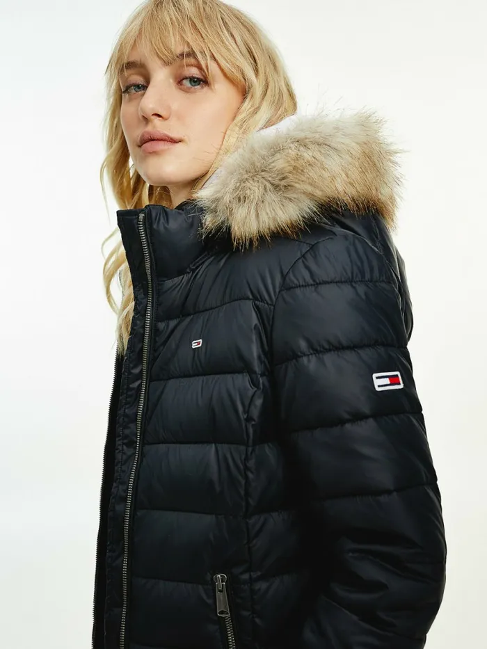 Tommy Hilfiger Essential Hooded Padded Jacket Black Womens Coats and Jackets Cheap On Sale
