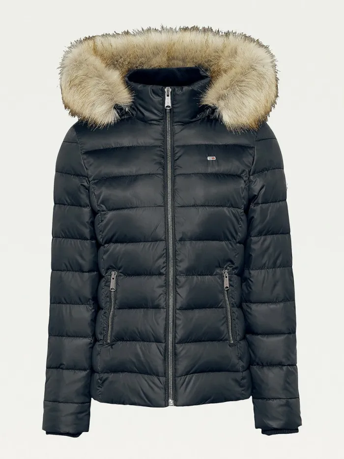 Tommy Hilfiger Essential Hooded Padded Jacket Black Womens Coats and Jackets Cheap On Sale