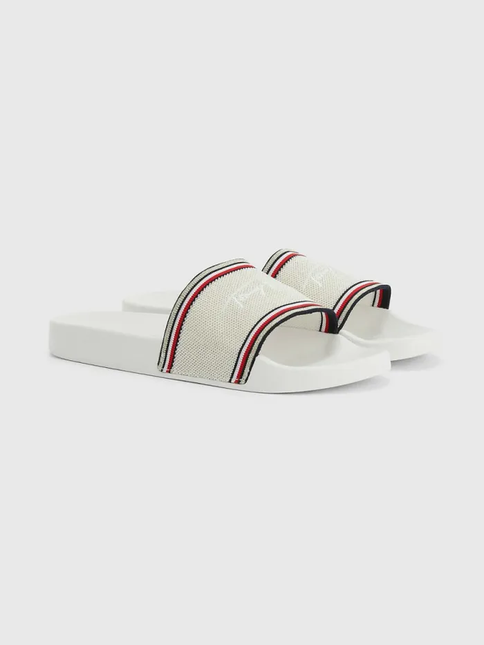 Tommy Hilfiger Essential Knitted Pool Slides Ecru Womens Sandals Gift for Friend Tommy Hilfiger Essential Knitted Pool Slides Ecru Womens Sandals Gift for Friend