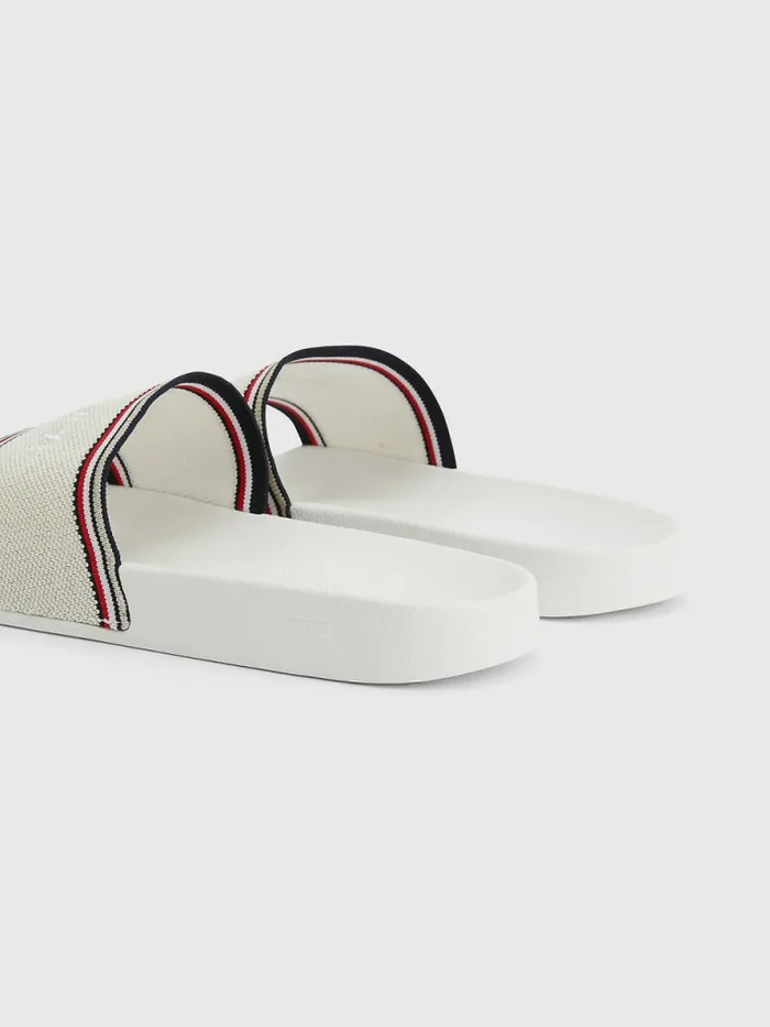 Tommy Hilfiger Essential Knitted Pool Slides Ecru Womens Sandals Gift for Friend