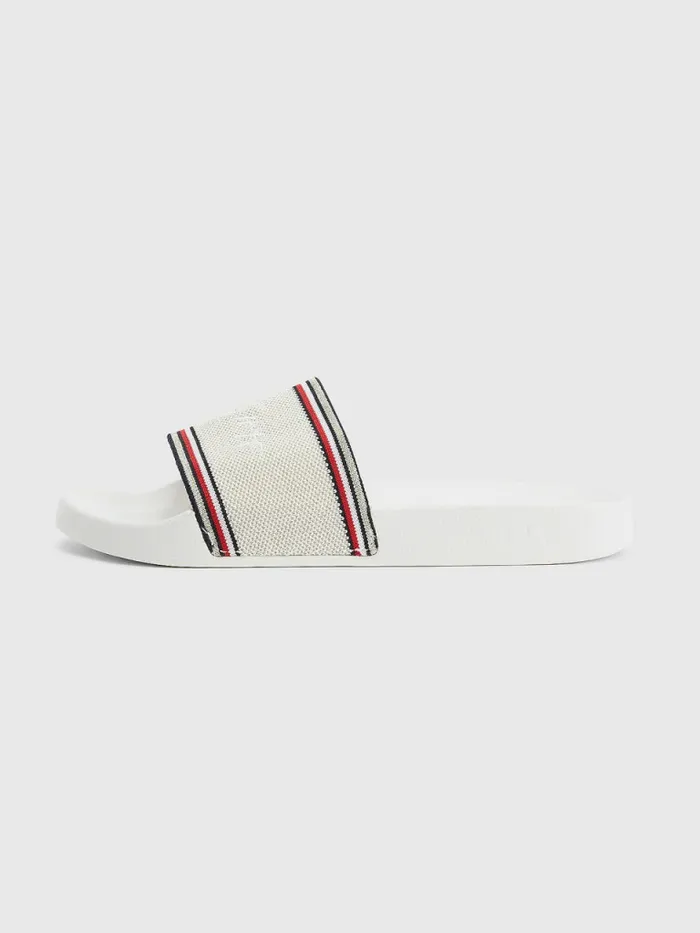 Tommy Hilfiger Essential Knitted Pool Slides Ecru Womens Sandals Gift for Friend