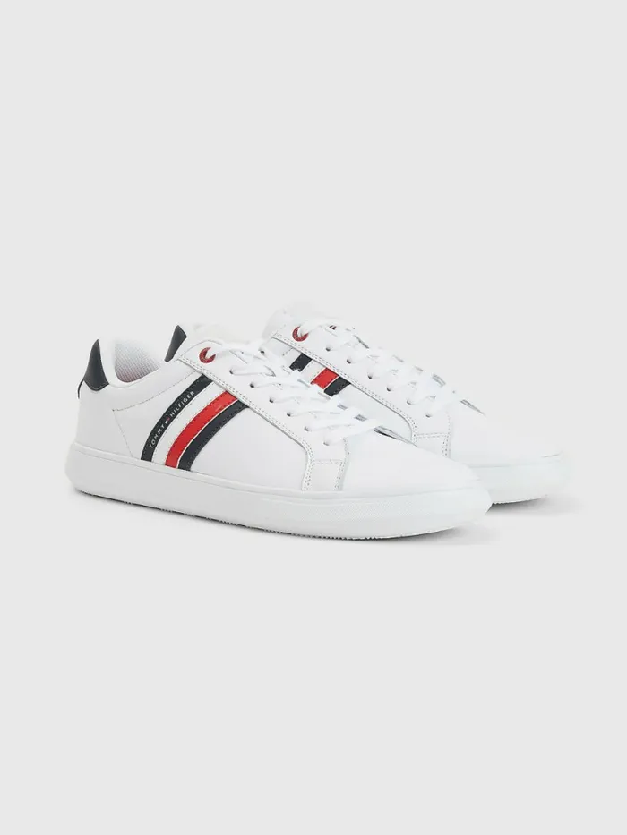 Tommy Hilfiger Essential Leather Cupsole Trainers White Mens Boots On Sale