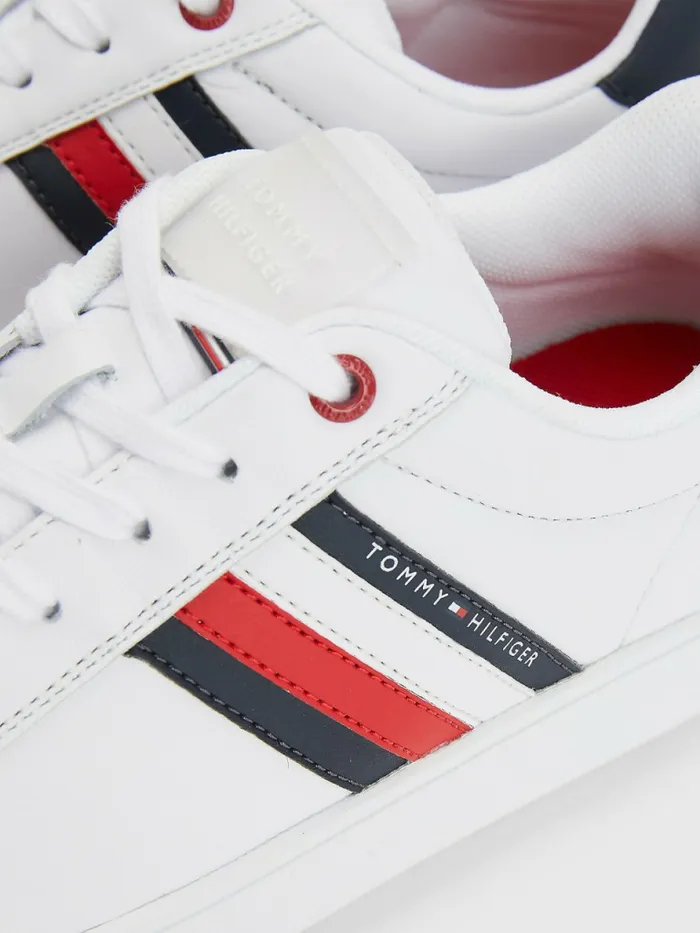 Tommy Hilfiger Essential Leather Cupsole Trainers White Mens Boots On Sale