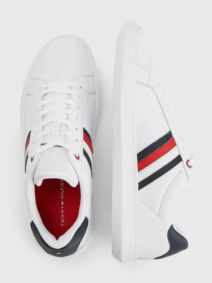 Tommy Hilfiger Essential Leather Cupsole Trainers White Mens Boots On Sale