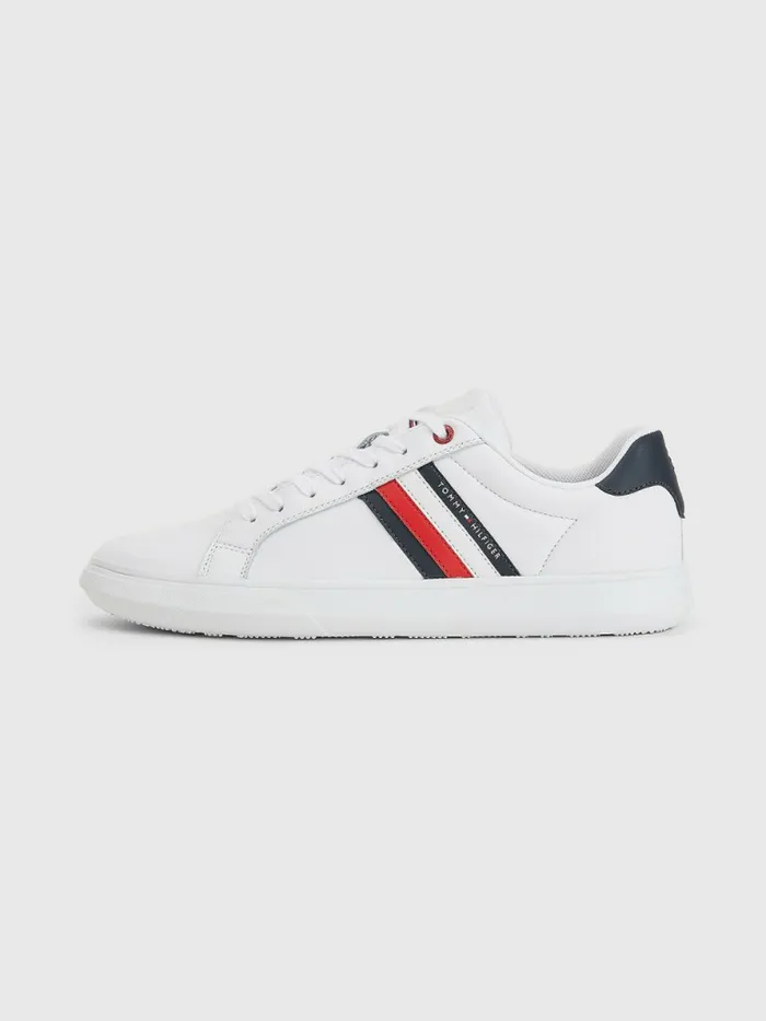Tommy Hilfiger Essential Leather Cupsole Trainers White Mens Boots On Sale