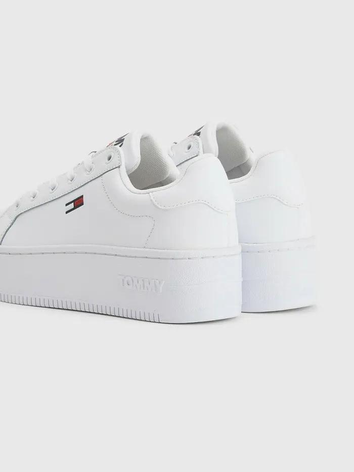 Tommy Hilfiger Essential Leather Flatform Trainers White Womens Boots Gift for Friend