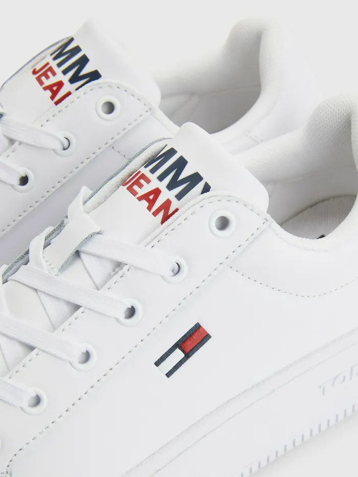 Tommy Hilfiger Essential Leather Flatform Trainers White Womens Boots Gift for Friend