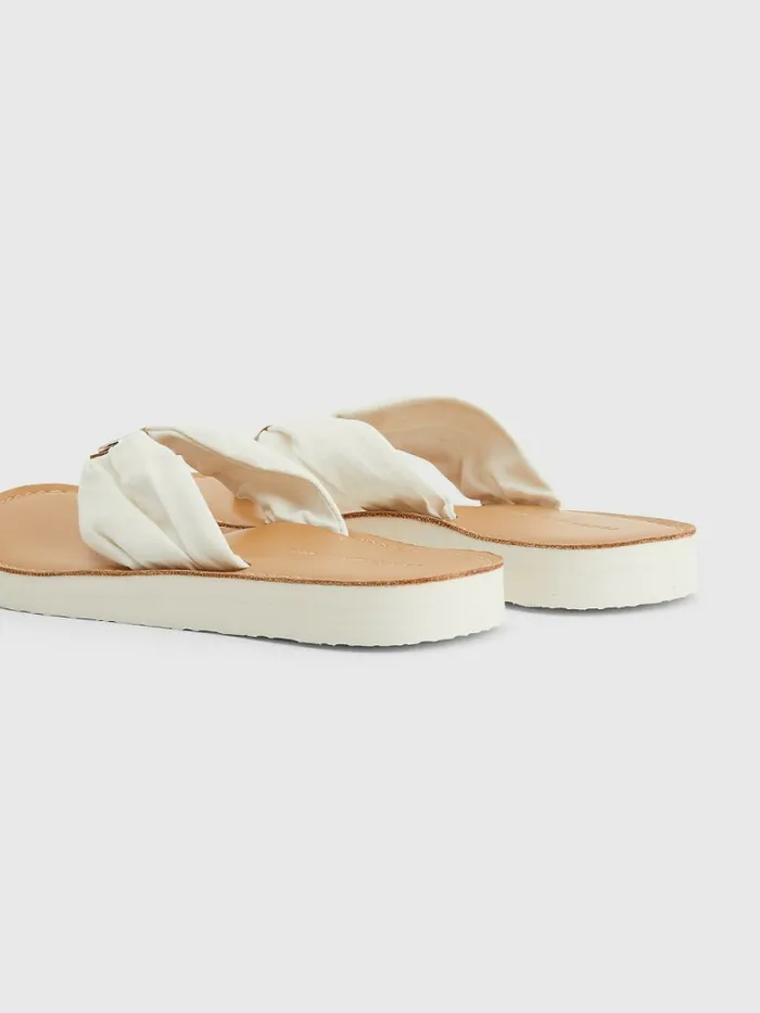 Tommy Hilfiger Essential Leather Footbed FlipFlops Ivory Womens Trainers Gift 4 You