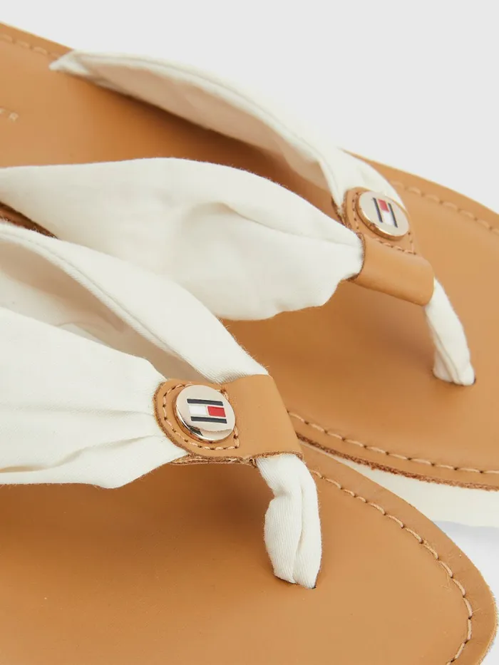 Tommy Hilfiger Essential Leather Footbed FlipFlops Ivory Womens Trainers Gift 4 You