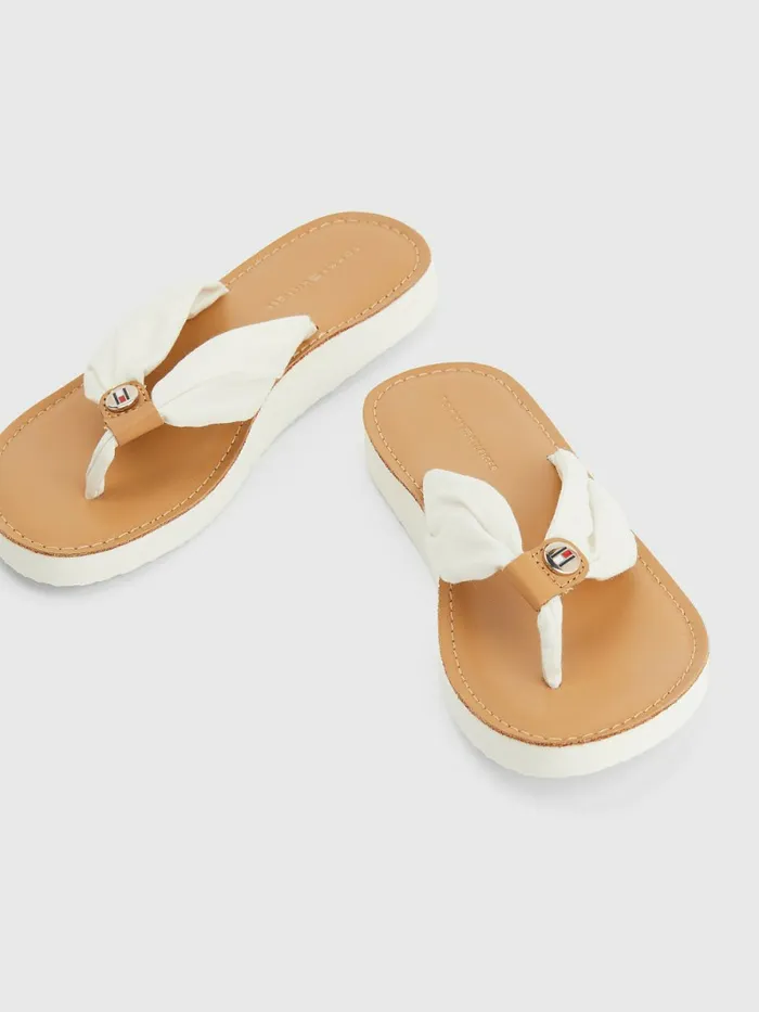 Tommy Hilfiger Essential Leather Footbed FlipFlops Ivory Womens Trainers Gift 4 You
