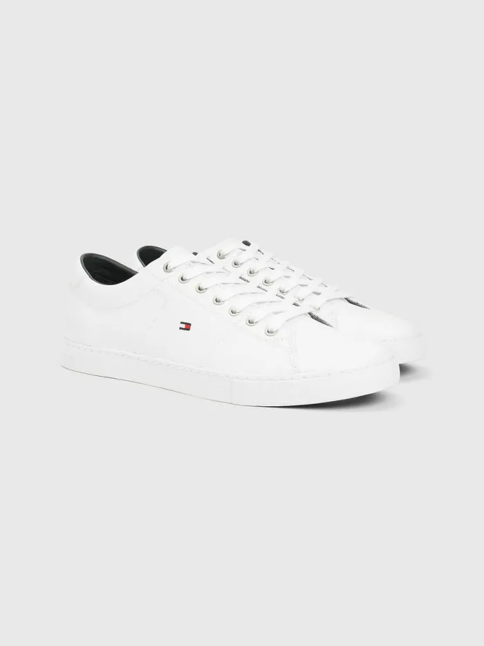 Tommy Hilfiger Essential Leather LaceUp Trainers White Mens Boots Popular