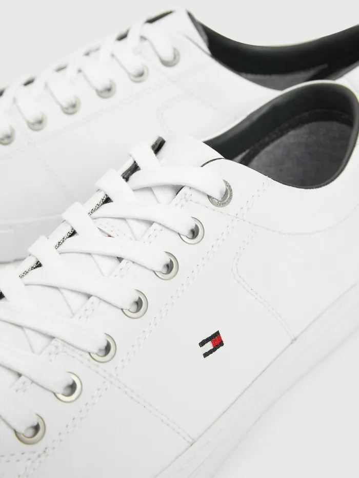 Tommy Hilfiger Essential Leather LaceUp Trainers White Mens Boots Popular
