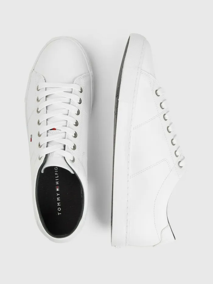 Tommy Hilfiger Essential Leather LaceUp Trainers White Mens Boots Popular