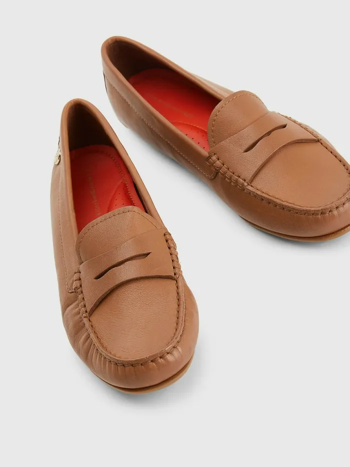 Tommy Hilfiger Essential Leather Moccasins Summer Cognac Womens Flat Shoes Gift 4 You